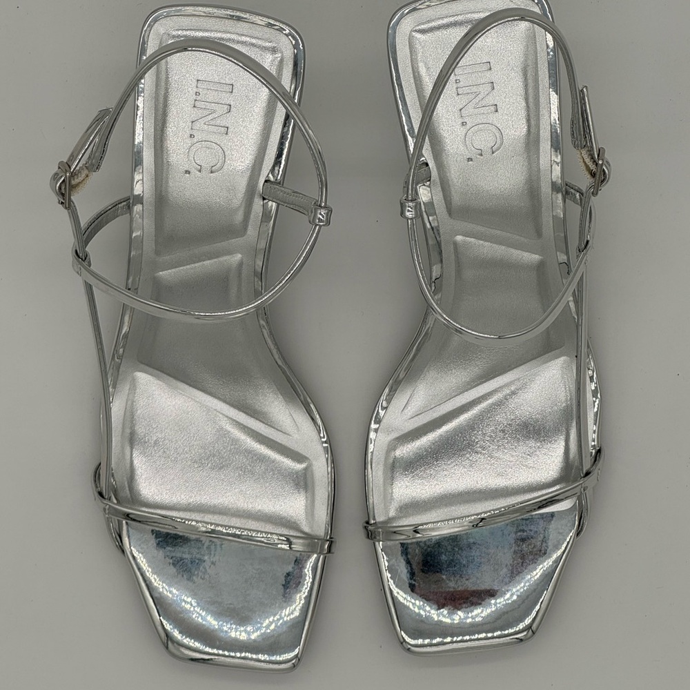INC International Concepts Women's Shiny Silver Strappy Sandals